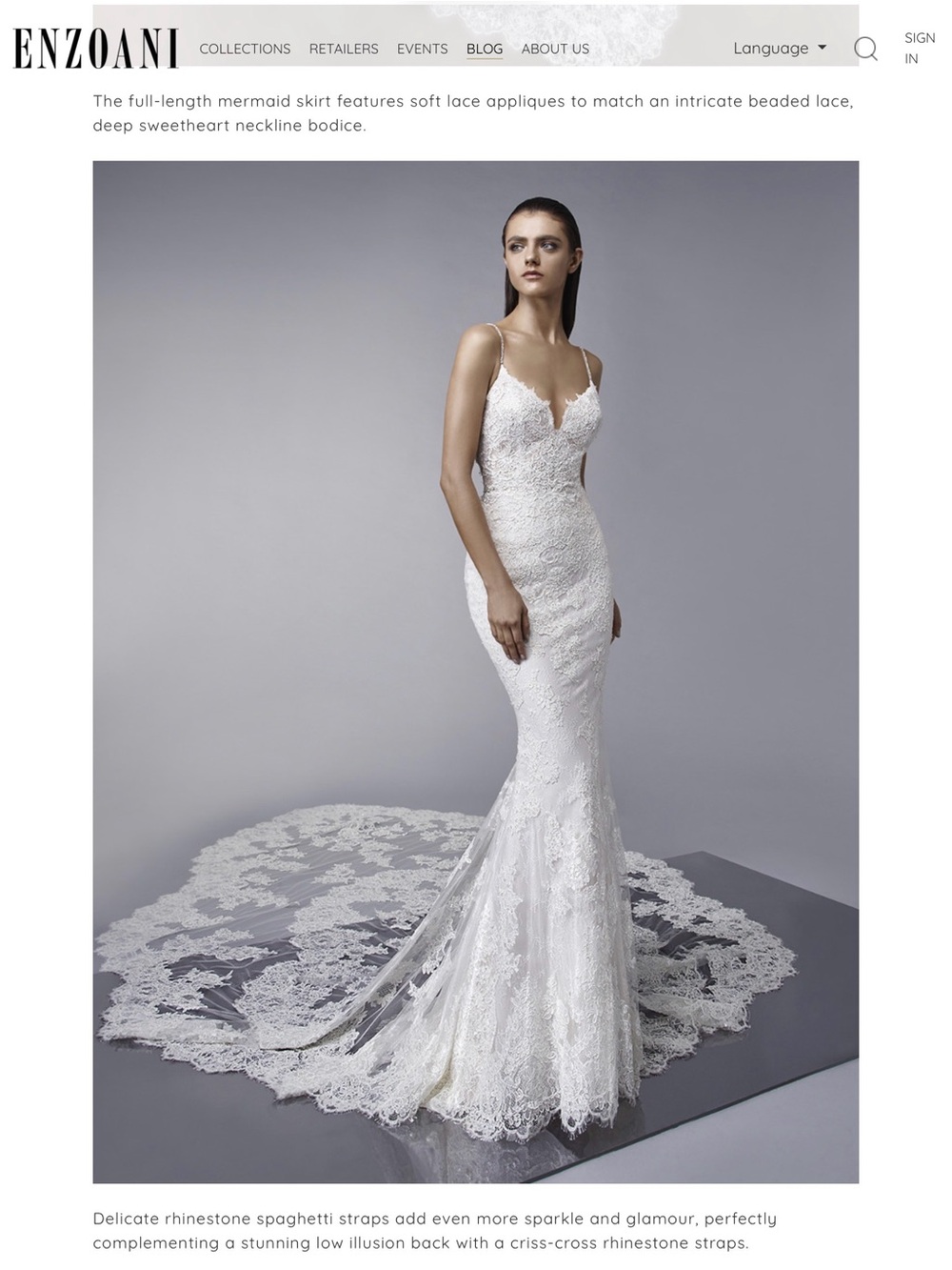 Enzoani Mercedes White Lace Mermaid Wedding Dress with Train